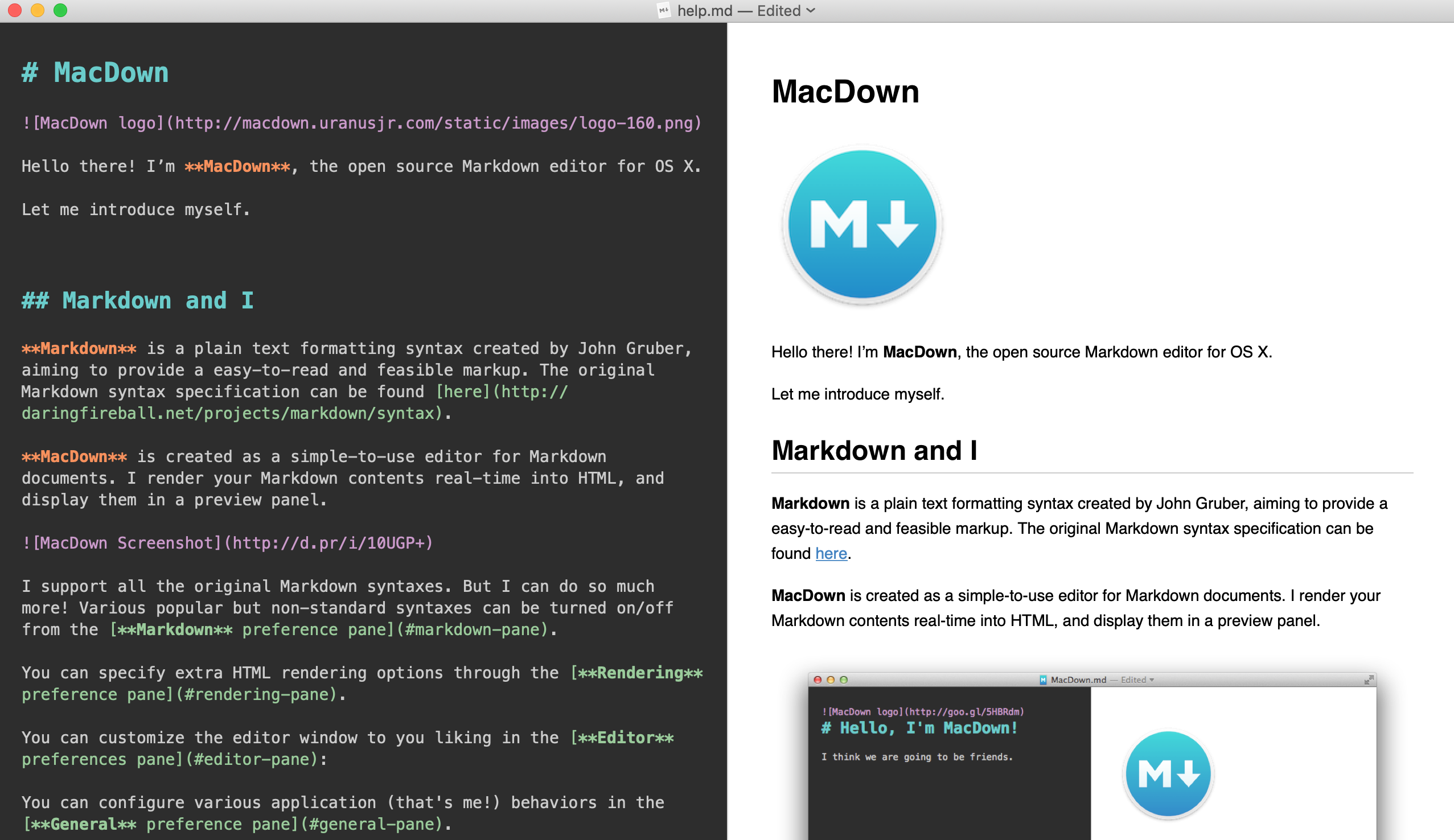 The MacDown application with open Markdown file